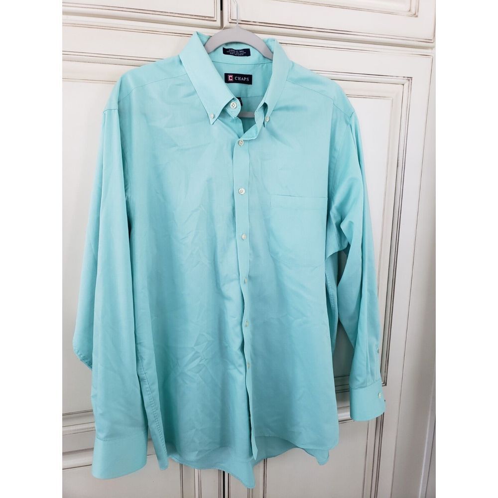 Chaps Button Down‎ Shirt Mint Green 34/35 Long Sleeve 17-17.5 Easter Spring